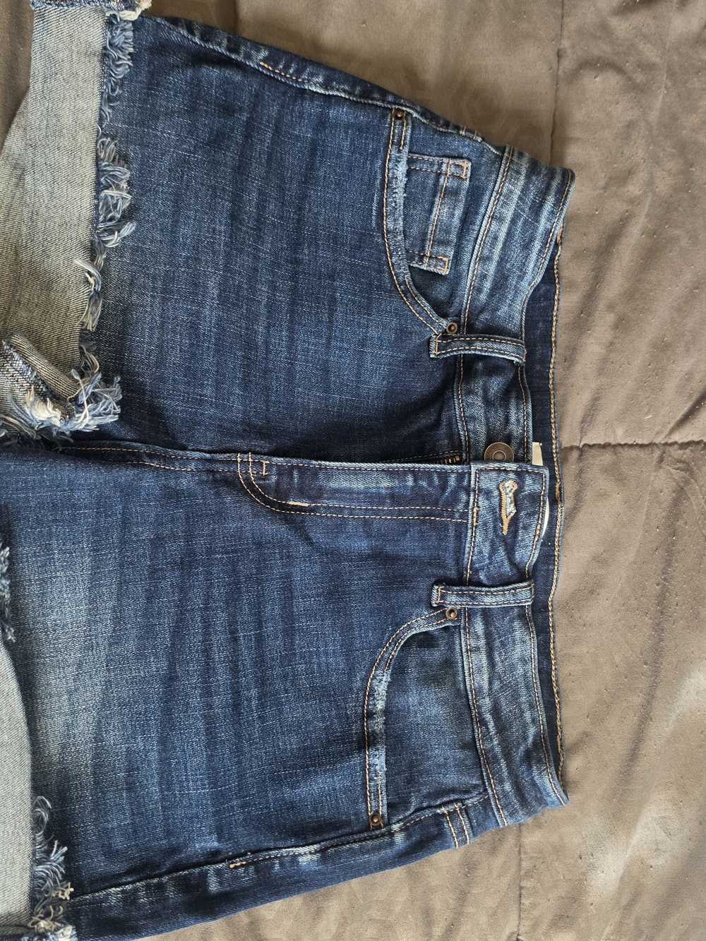 Zenana Outfitters Dark Blue Frayed Hem Denim Shorts